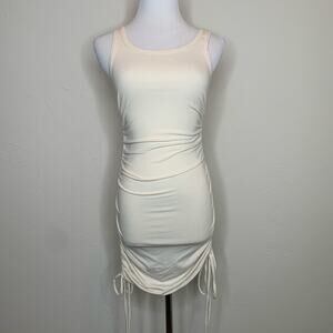 Vtsgn Ruched Ribbed Body Con Tank Dress Beige Sz Small